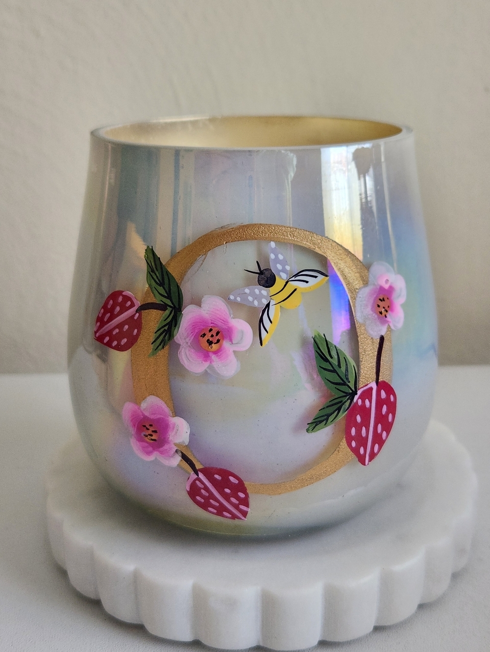 Anthropologie Fruity Monogram Floral Night Gardenia Glass Candle Letter O
